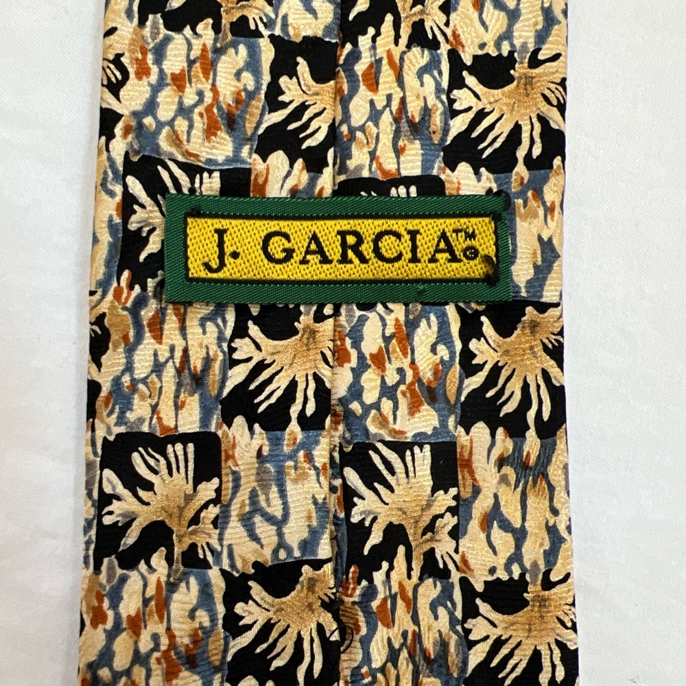 Jerry Garcia Necktie Grateful Dead 100% Silk Trees Palms Black Cream Blue 56"